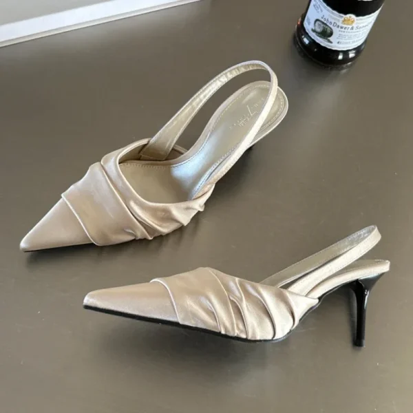 Satin Pleated Slingback Heels - Image 3