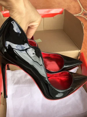 Glossy Black V-Cut Stiletto Heels