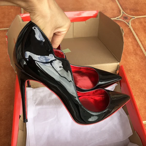 Glossy Black V-Cut Stiletto Heels