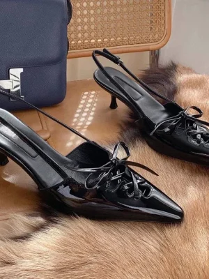 Elegant Bow Slingback Pointed Heel Mules