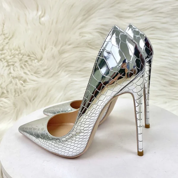 Silver Croc-Effect Stiletto Heels