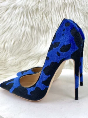 Blue Black Cow Print Stiletto Heels