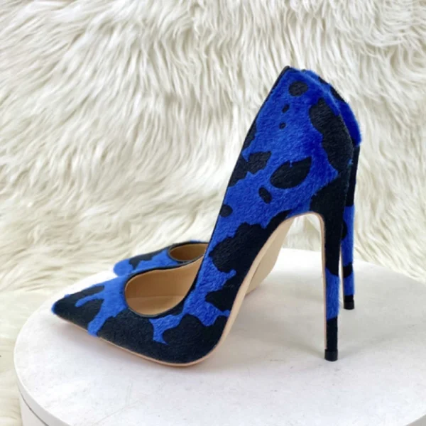 Blue Black Cow Print Stiletto Heels