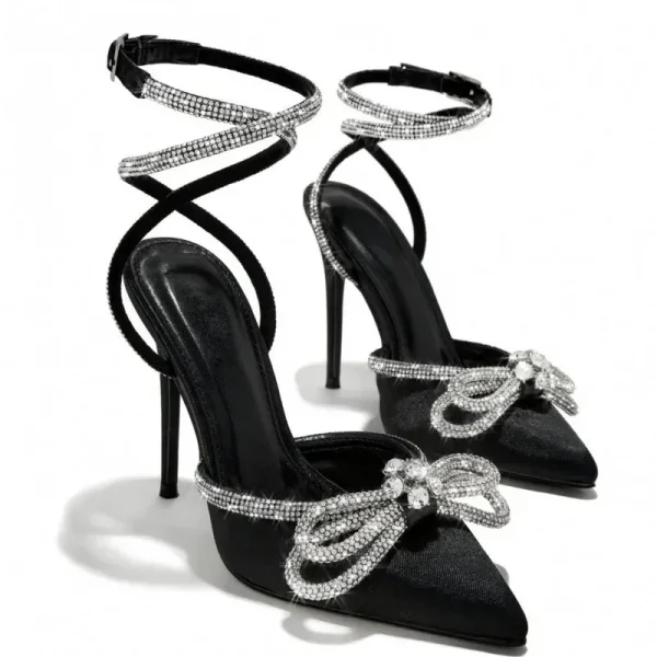 Pointed Toe Bow Rhinestone Heels - Image 2