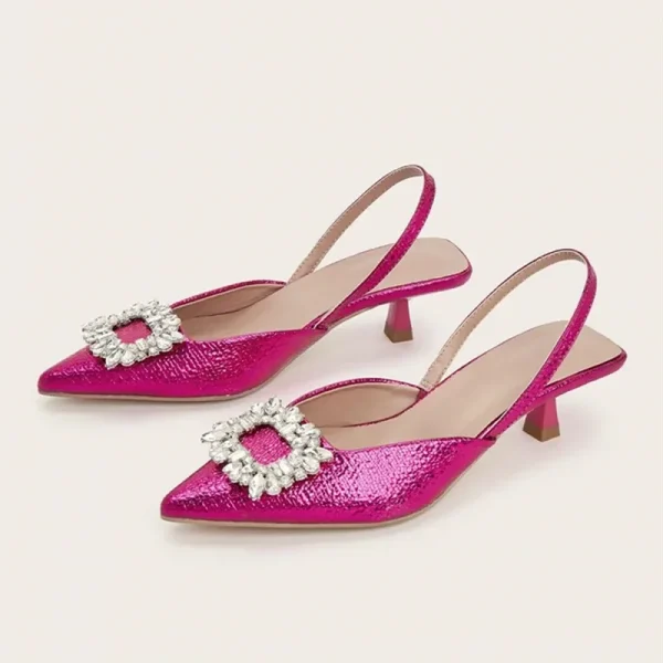 Pink Rhinestone Pointed Mules Low Heels - Image 2