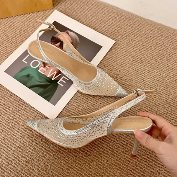 Luxury Mesh Rhinestone Pointed Heel Sandals