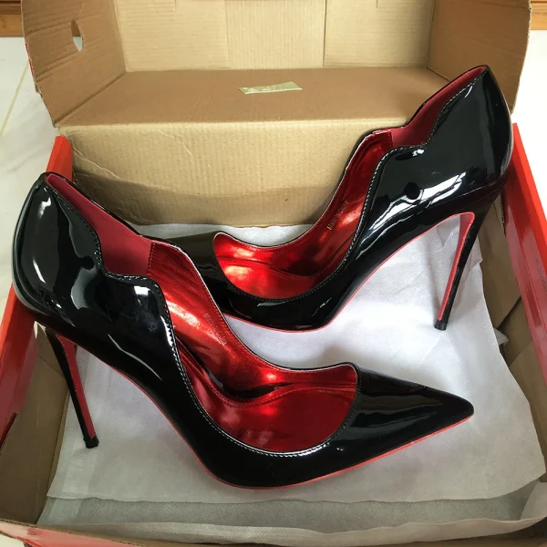 Glossy Black V-Cut Stiletto Heels - Image 4