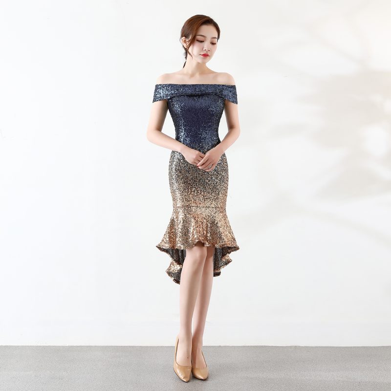 Strapless Sheer Gradient Sequin Dress - Image 2