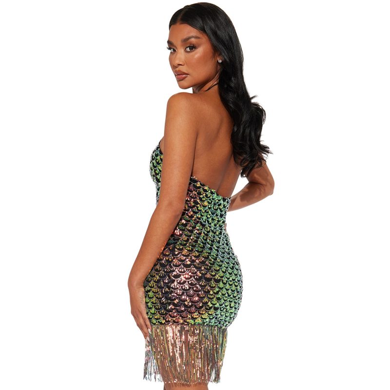 Sexy Lace-Up Halter Sequin Dress - Image 3