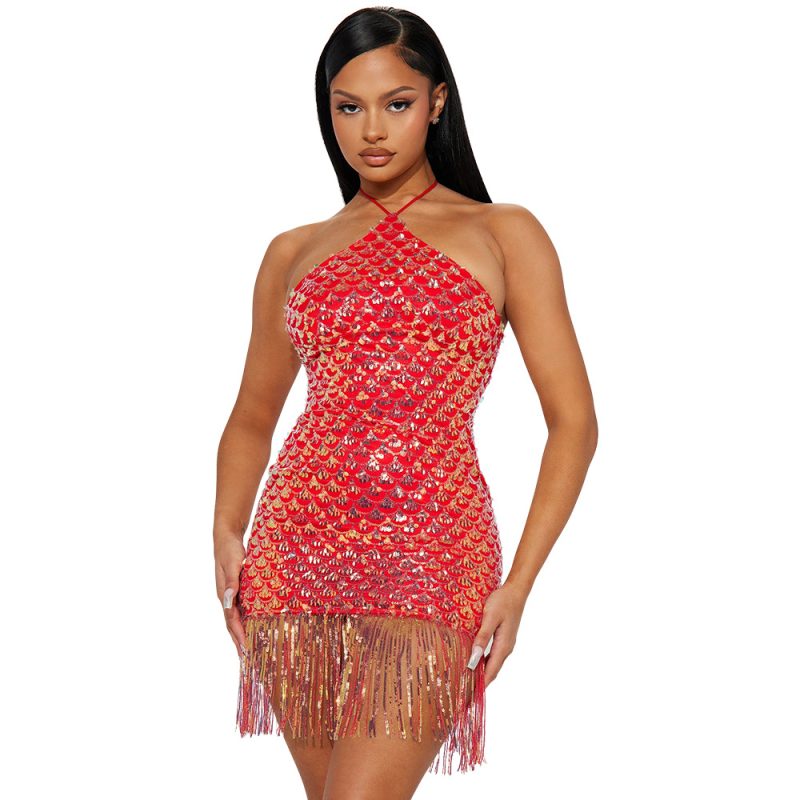 Sexy Lace-Up Halter Sequin Dress - Image 4