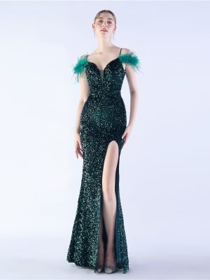 Luxury Feather Sequin Gown