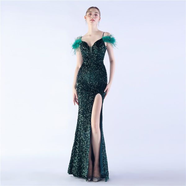 Luxury Feather Sequin Gown