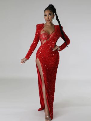 Sexy Sequin Slit Maxi Set