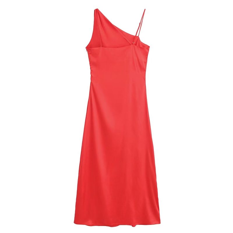 Slant Shoulder Satin Dinner Dress - Image 2