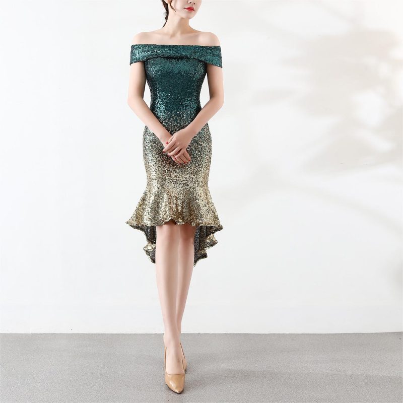 Strapless Sheer Gradient Sequin Dress