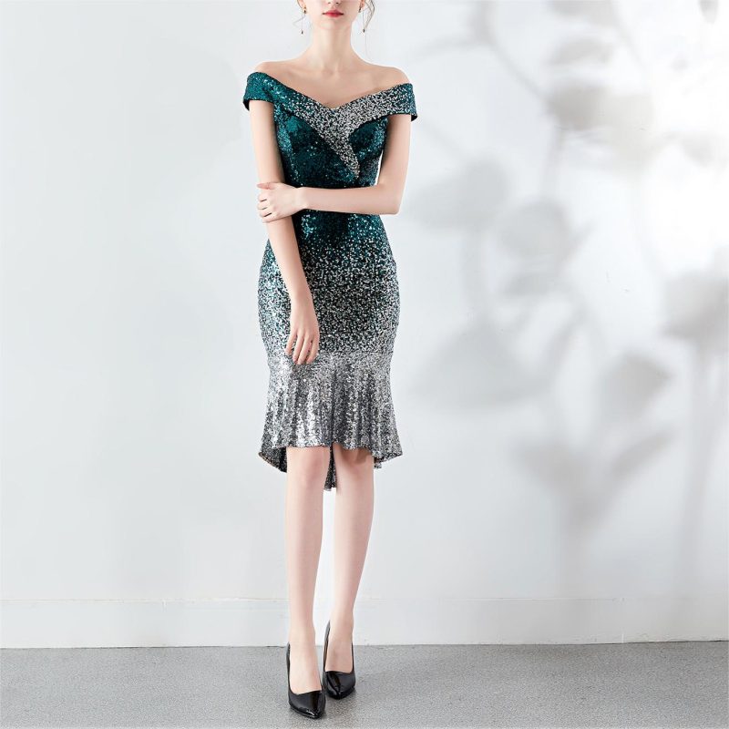 Strapless Sheer Gradient Sequin Gown