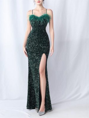 Handmade Sequin Feather Gown