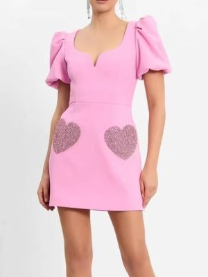 Pink Puff Sleeve Sequin Dress