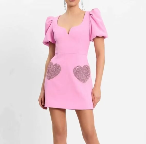 Pink Puff Sleeve Sequin Dress