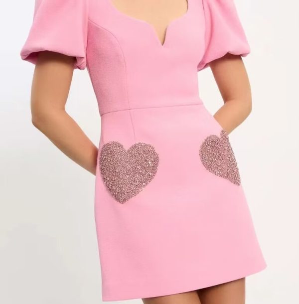 Pink Puff Sleeve Sequin Dress - Image 2