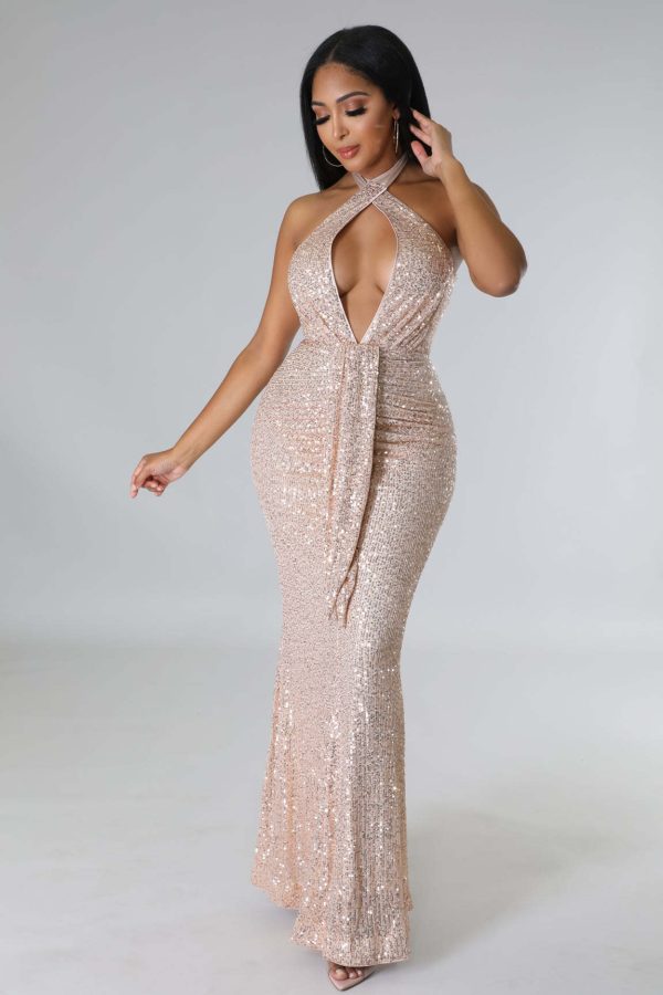 Sexy Halter Cutout Sequin Dress