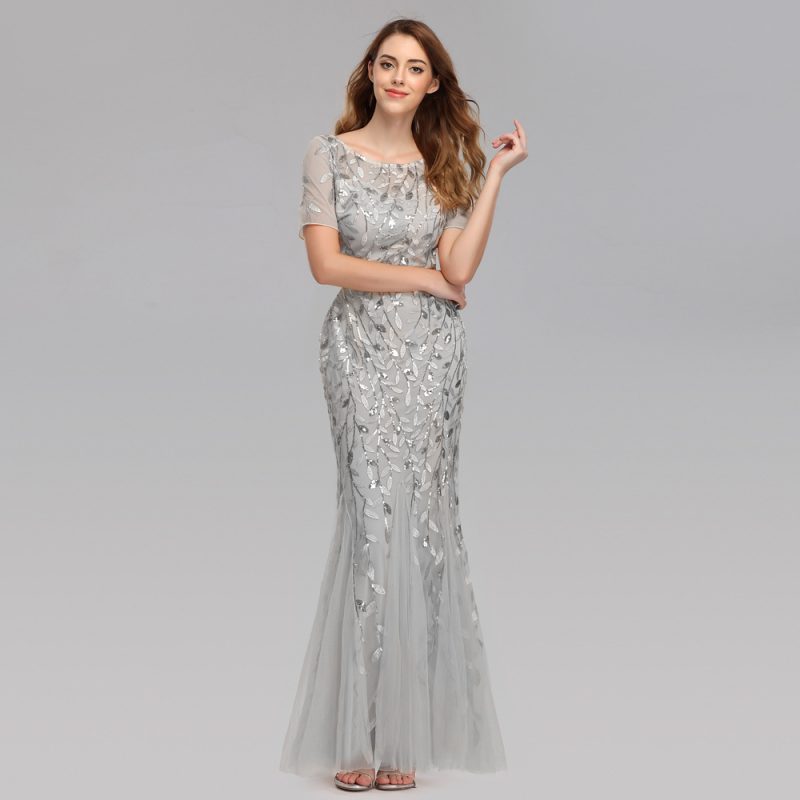 Elegant Mesh Sequin Fishtail Dress