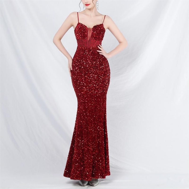 Corset Rhinestone Off-Shoulder Gown