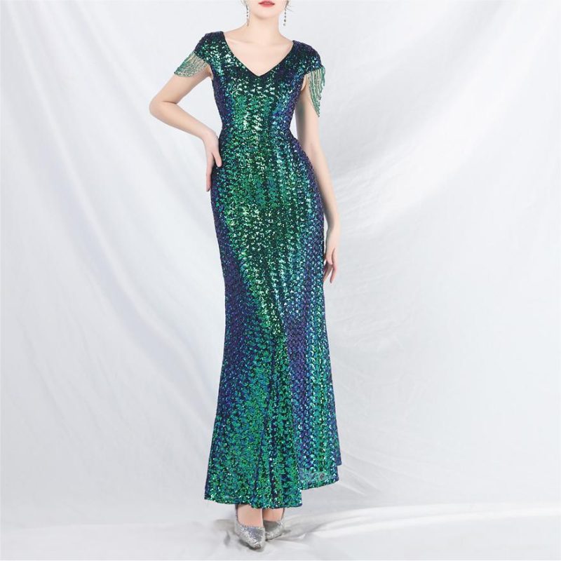 Beaded Sequin A-Line Dress