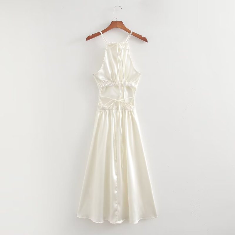 Summer Waist Cutout Satin Dress - Image 2