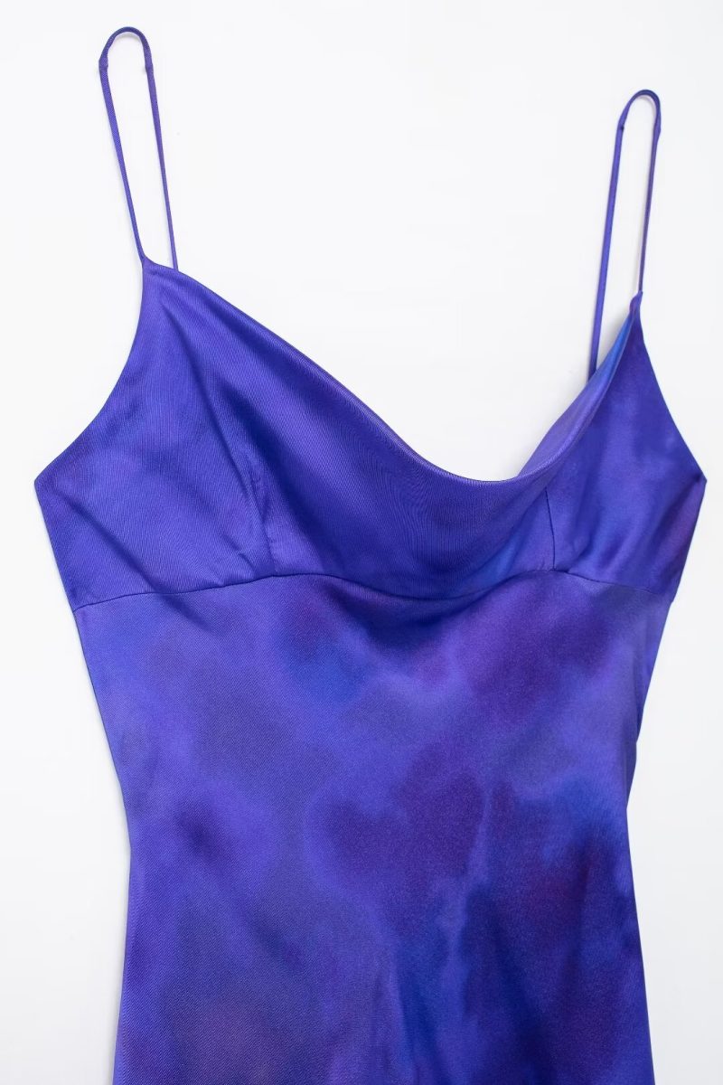 Elegant Printed Satin Summer Dress - Image 3