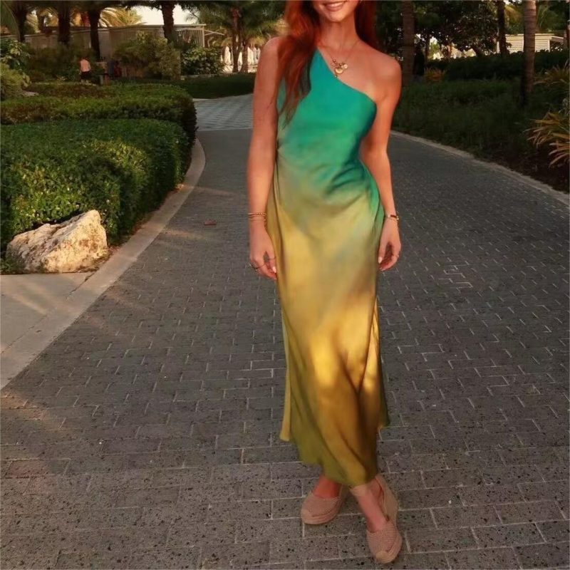 Mature Oblique Shoulder Dress