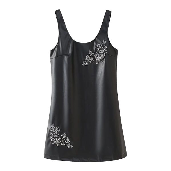 Winter Beaded Faux Leather Dress – Simple & Chic - Image 3