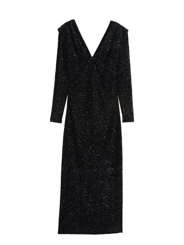 Elegant Black Sequin Sheath Dress