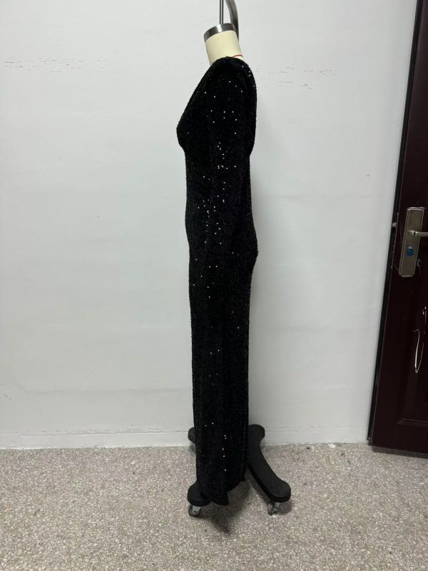 Elegant Black Sequin Sheath Dress - Image 3