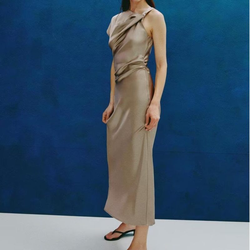 Classic Pleated Silk Satin Dress