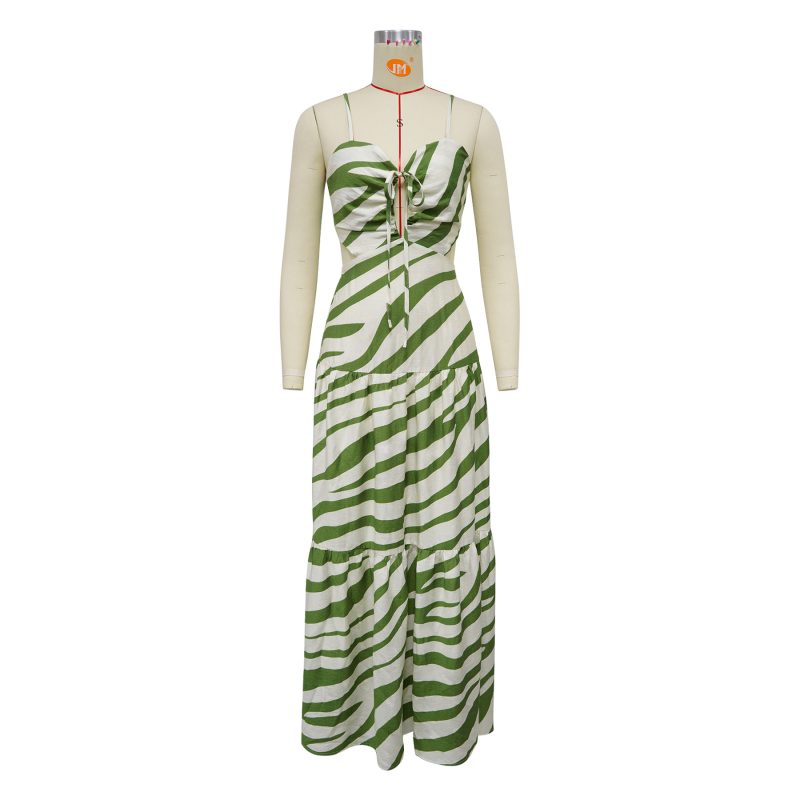 Sexy Lace-Up Printed Swing Slip Dress - Image 4