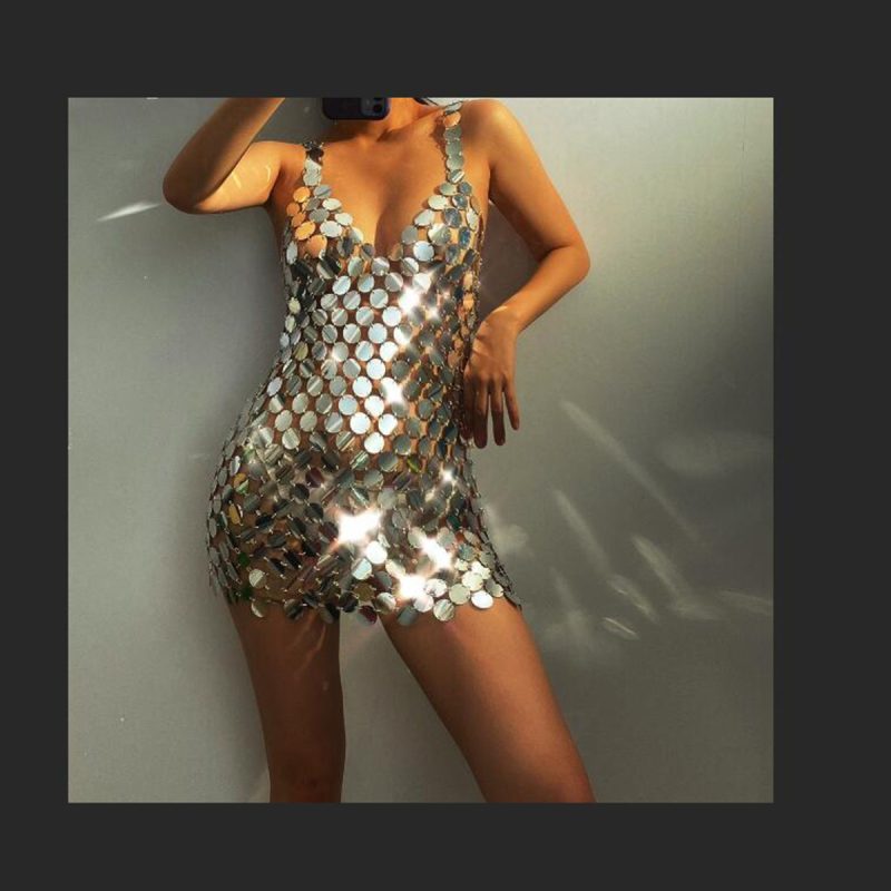 Handmade Silver Sequin Dress - Image 4