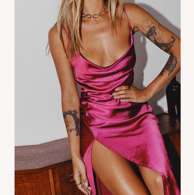 Square Collar Satin Dress - Image 3