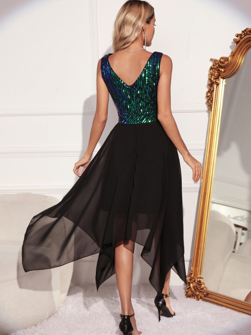Retro Green Sequin Chiffon Dress - Image 3