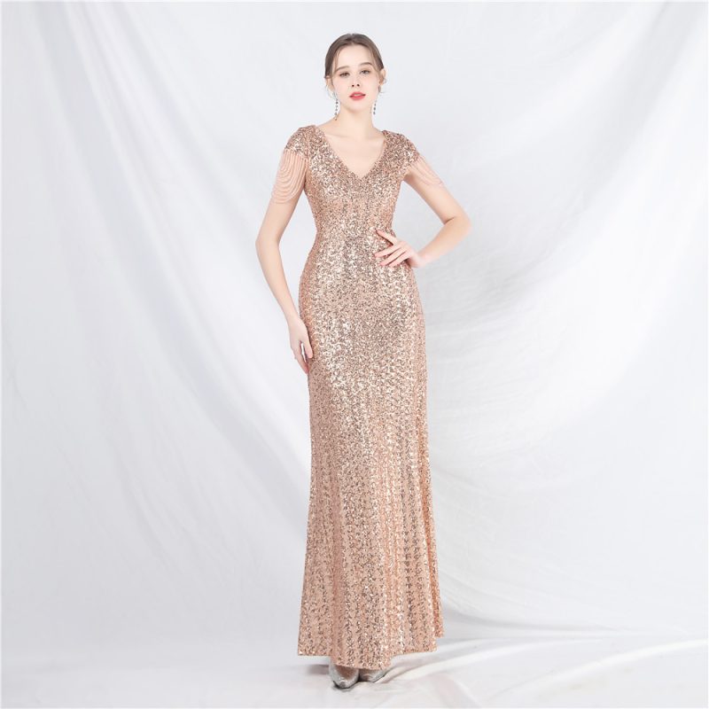 Beaded Sequin A-Line Dress - Image 4
