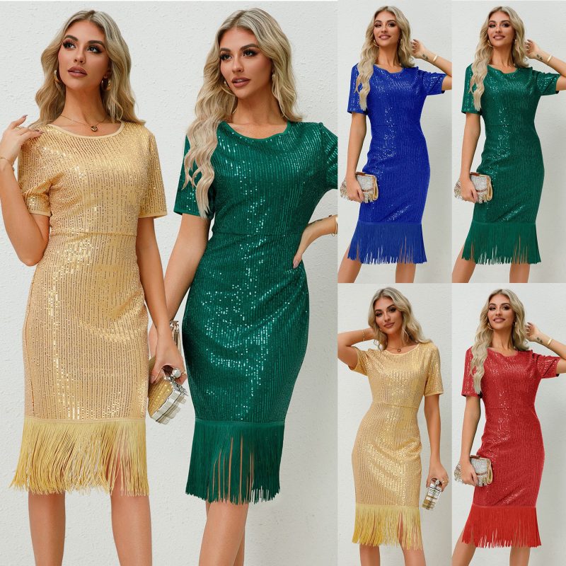 Retro Sequin Tassel Dress - Image 4
