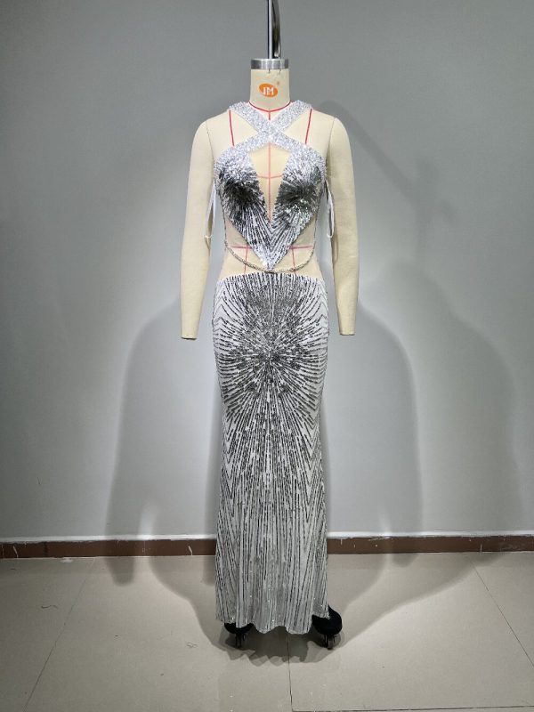 Silver Beaded Sequin Dress - Image 2