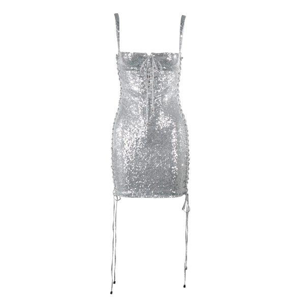 Silver Cutout Sequin Dress - Image 3