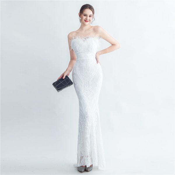 Feather Trim Tube Top Gown - Image 2