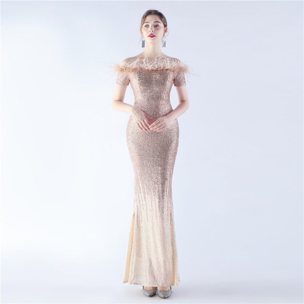 Off-Shoulder Gradient Sequin Gown - Image 3