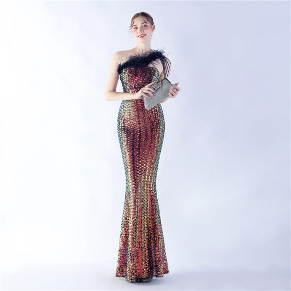 Beaded Sequin Ostrich Gown - Image 2