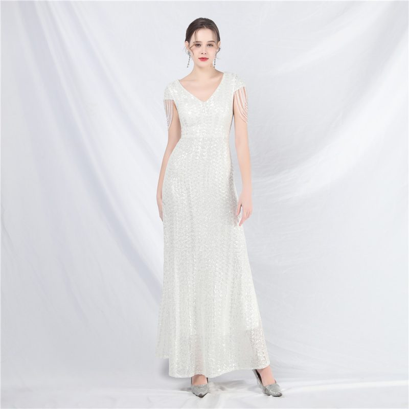 Beaded Sequin A-Line Dress - Image 3
