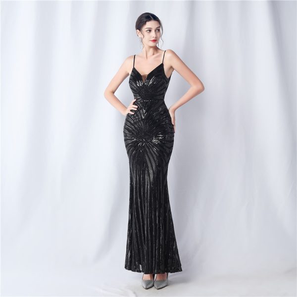 Floral Sequin Sling Evening Gown - Image 3