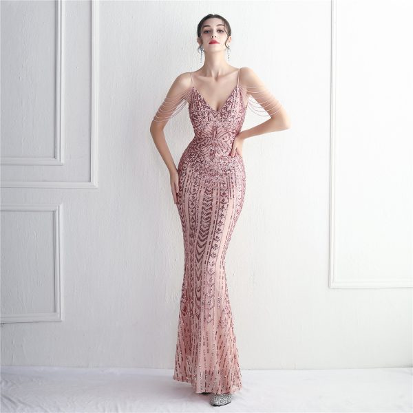 Beaded Sling Sequined Evening Dress - Image 2