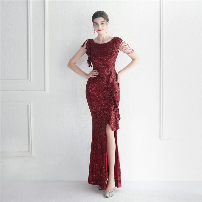 Beaded Ruffle Sequin Gown - Image 4